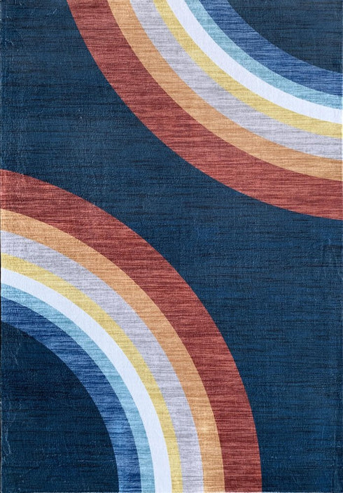 8' X 11' Navy Red and Orange Juvenile Rainbows Youthful Area Rug