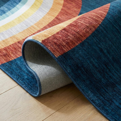 8' X 11' Navy Red and Orange Juvenile Rainbows Youthful Area Rug