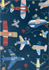 8' X 11' Navy Red and Orange Juvenile Airplanes Youthful Area Rug
