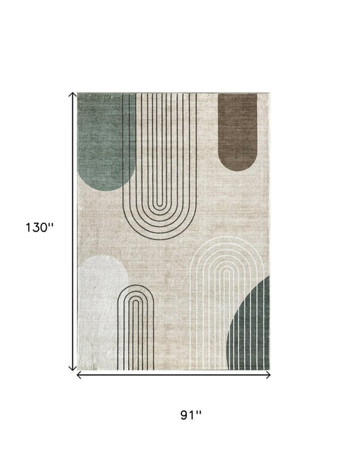 5' X 8' Beige Brown and Green Abstract Area Rug