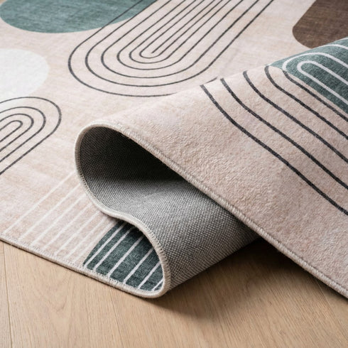5' X 8' Beige Brown and Green Abstract Area Rug