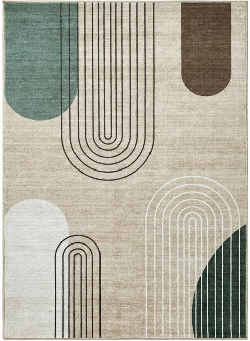 5' X 8' Beige Brown and Green Abstract Area Rug