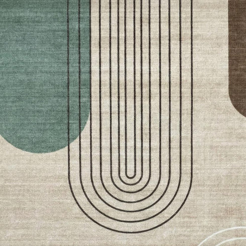 5' X 8' Beige Brown and Green Abstract Area Rug