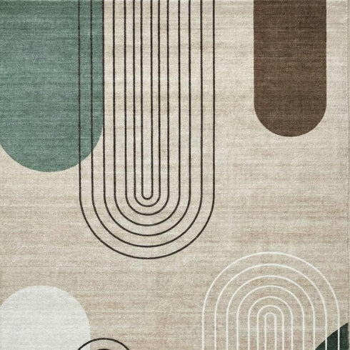5' X 8' Beige Brown and Green Abstract Area Rug