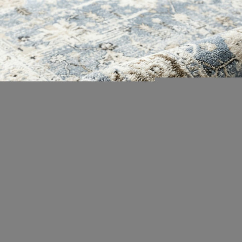 7' X 10' Blue Ivory and Brown Oriental Area Rug