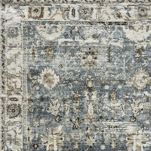 7' X 10' Blue Ivory and Brown Oriental Area Rug