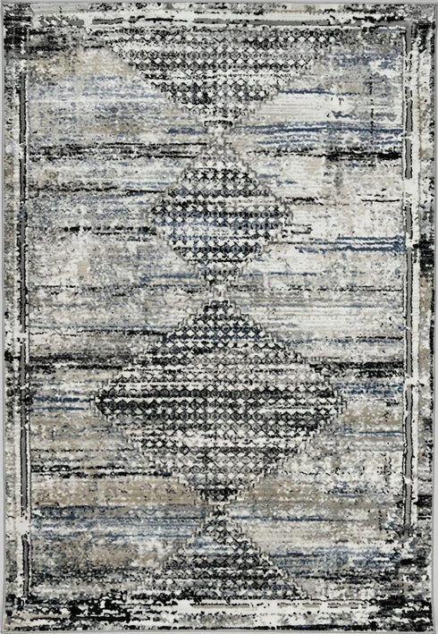 7' X 10' Gray Blue and Ivory Abstract Area Rug