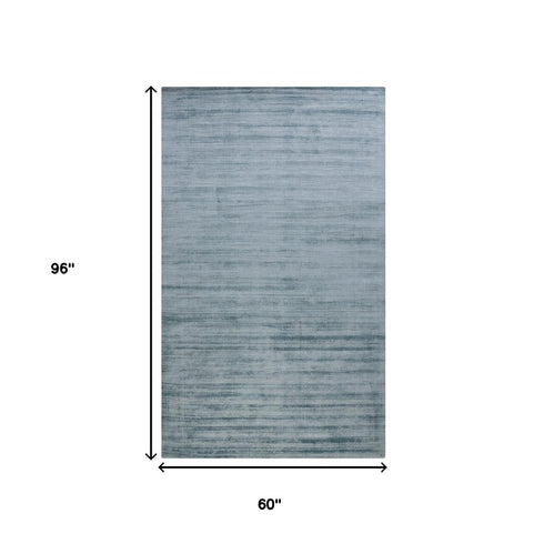 5' X 8' Light Blue And Dark Blue Striped Hand Woven Area Rug