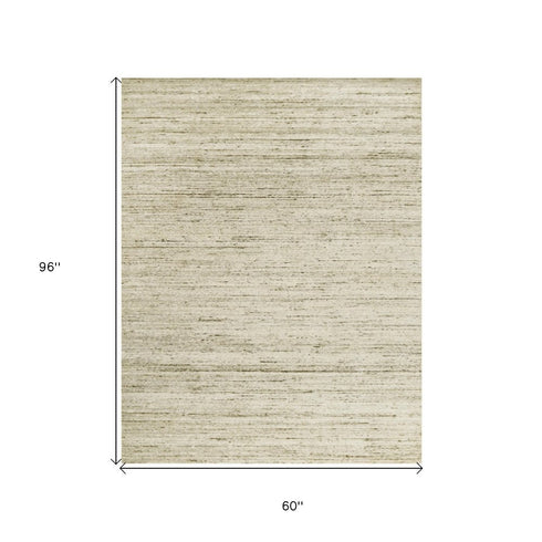 5' X 8' Ivory And Brown Wool Striped Hand Woven Area Rug