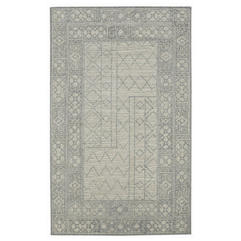 8' X 10' Gray And Ivory Wool Southwestern Hand Hooked Area Rug
