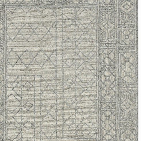 8' X 10' Gray And Ivory Wool Southwestern Hand Hooked Area Rug
