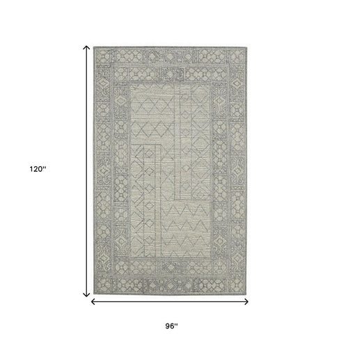 8' X 10' Gray And Ivory Wool Southwestern Hand Hooked Area Rug