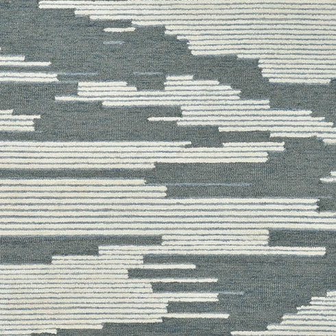9' X 13' Blue And Ivory Wool Abstract Hand Hooked Area Rug