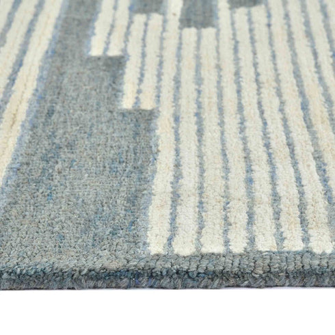 9' X 13' Blue And Ivory Wool Abstract Hand Hooked Area Rug