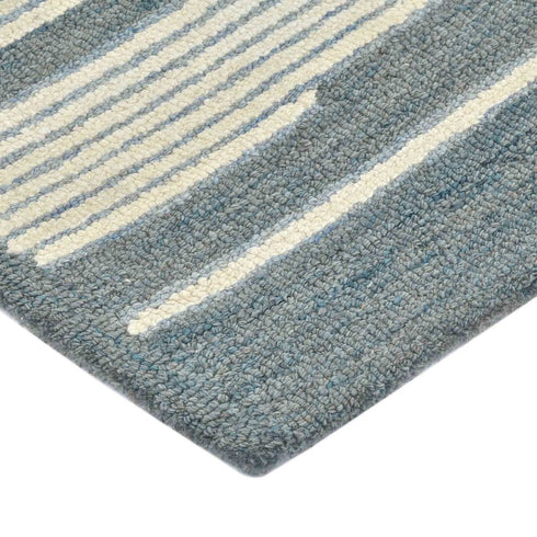 9' X 13' Blue And Ivory Wool Abstract Hand Hooked Area Rug