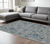 8' X 10' Gray Blue And Ivory Wool Floral Medallion Hand Hooked Area Rug