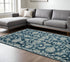 8' X 10' Teal Gray And Ivory Wool Floral Medallion Hand Hooked Area Rug