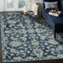 8' X 10' Teal Gray And Ivory Wool Floral Medallion Hand Hooked Area Rug