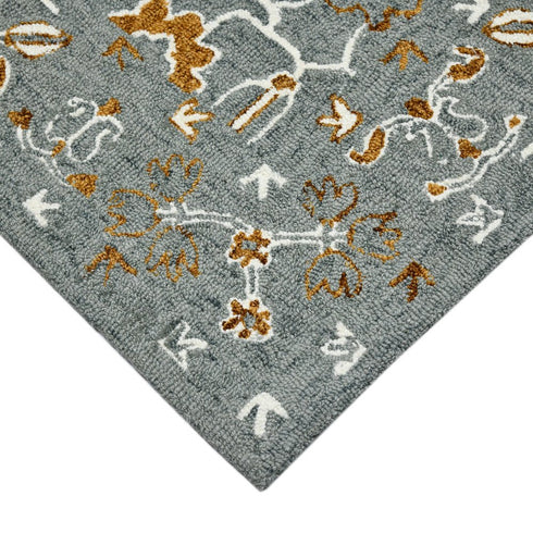 9' X 13' Orange Gray And Ivory Wool Floral Medallion Hand Hooked Area Rug