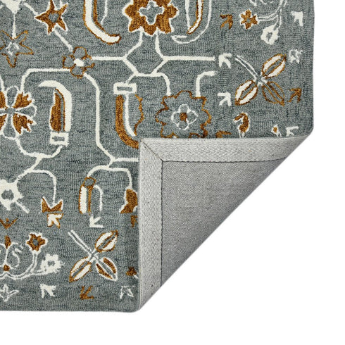 9' X 13' Orange Gray And Ivory Wool Floral Medallion Hand Hooked Area Rug