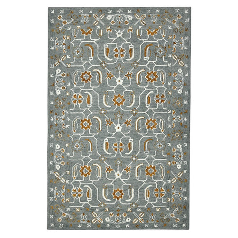 9' X 13' Orange Gray And Ivory Wool Floral Medallion Hand Hooked Area Rug