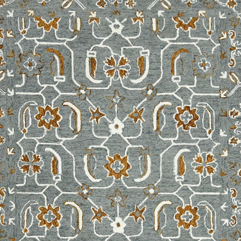 9' X 13' Orange Gray And Ivory Wool Floral Medallion Hand Hooked Area Rug