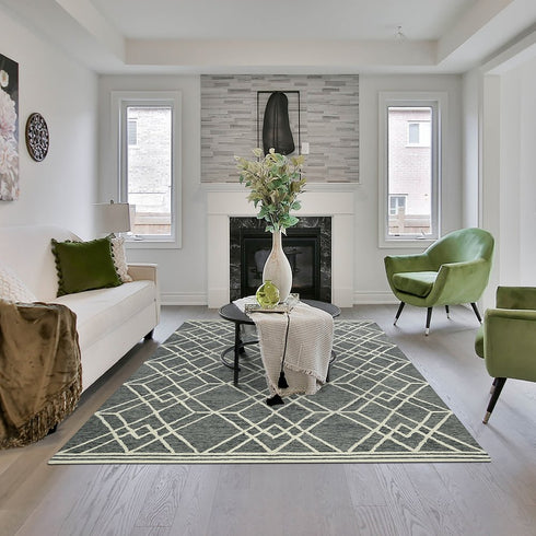 9' X 13' Gray And Ivory Wool Geometric Hand Hooked Area Rug