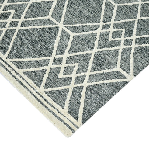 9' X 13' Gray And Ivory Wool Geometric Hand Hooked Area Rug