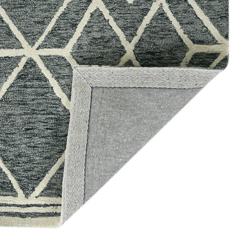 9' X 13' Gray And Ivory Wool Geometric Hand Hooked Area Rug