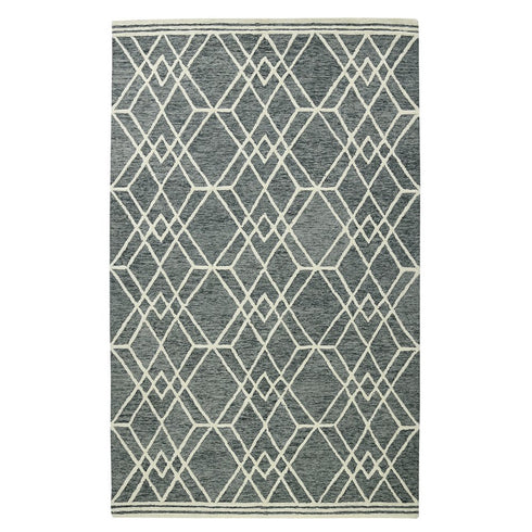 9' X 13' Gray And Ivory Wool Geometric Hand Hooked Area Rug