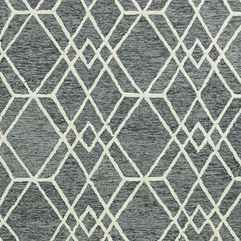 9' X 13' Gray And Ivory Wool Geometric Hand Hooked Area Rug