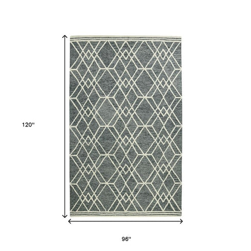 9' X 13' Gray And Ivory Wool Geometric Hand Hooked Area Rug
