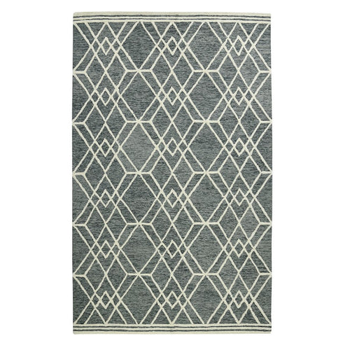 9' X 13' Gray And Ivory Wool Geometric Hand Hooked Area Rug