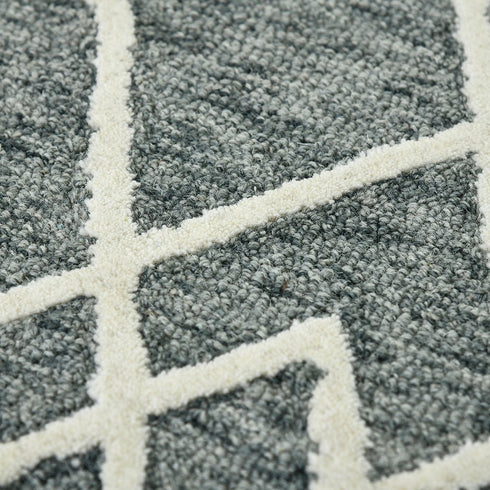 9' X 13' Gray And Ivory Wool Geometric Hand Hooked Area Rug