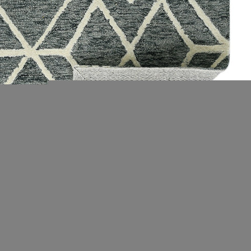 9' X 13' Gray And Ivory Wool Geometric Hand Hooked Area Rug