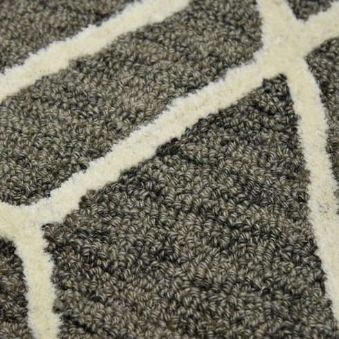 8' X 10' Dark Gray And Ivory Wool Geometric Hand Hooked Area Rug