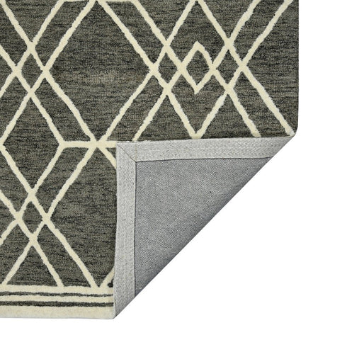 8' X 10' Dark Gray And Ivory Wool Geometric Hand Hooked Area Rug