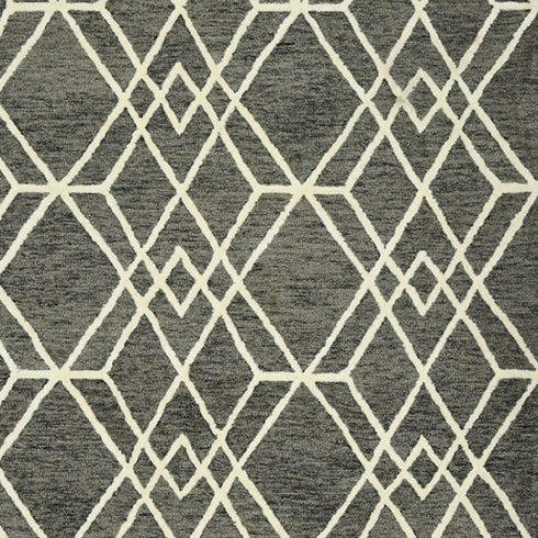 8' X 10' Dark Gray And Ivory Wool Geometric Hand Hooked Area Rug
