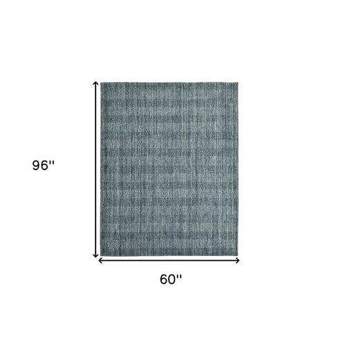 5' X 8' Blue And Ivory Wool Plaid Hand Woven Area Rug