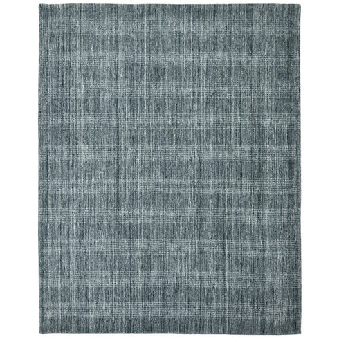 5' X 8' Blue And Ivory Wool Plaid Hand Woven Area Rug