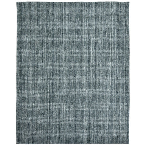 5' X 8' Blue And Ivory Wool Plaid Hand Woven Area Rug