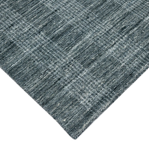 5' X 8' Blue And Ivory Wool Plaid Hand Woven Area Rug