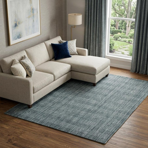 5' X 8' Blue And Ivory Wool Plaid Hand Woven Area Rug
