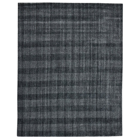5' X 8' Charcoal And Gray Wool Plaid Hand Woven Area Rug