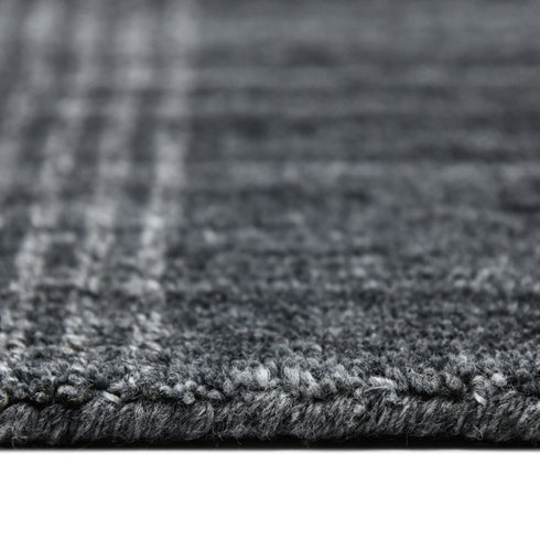 5' X 8' Charcoal And Gray Wool Plaid Hand Woven Area Rug