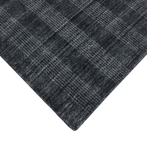 5' X 8' Charcoal And Gray Wool Plaid Hand Woven Area Rug