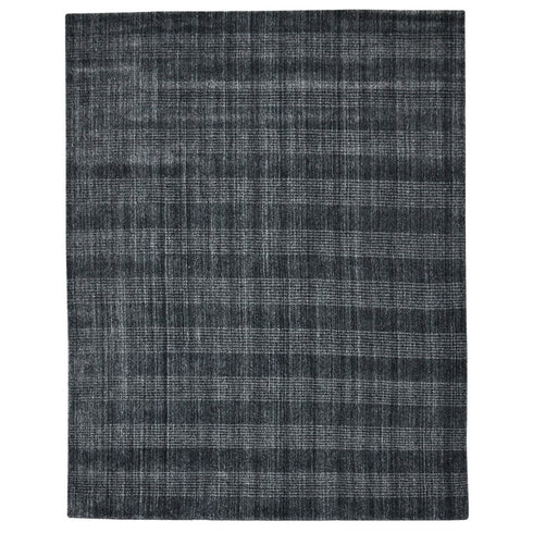 5' X 8' Charcoal And Gray Wool Plaid Hand Woven Area Rug