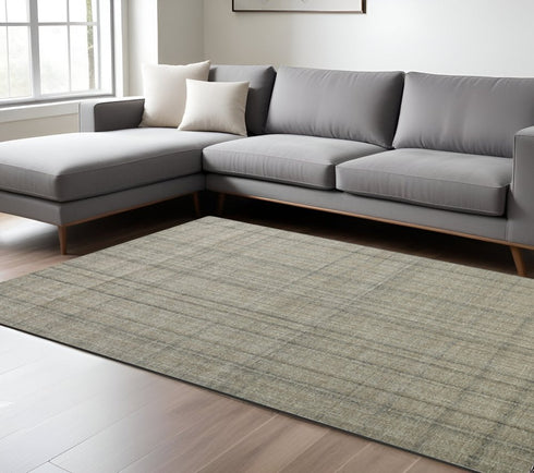 8' X 10' Brown And Gray Wool Plaid Hand Tufted Area Rug