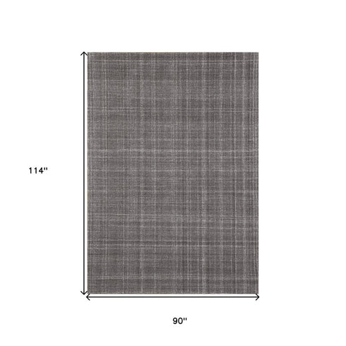9' X 12' Graphite And Ivory Wool Plaid Hand Tufted Area Rug