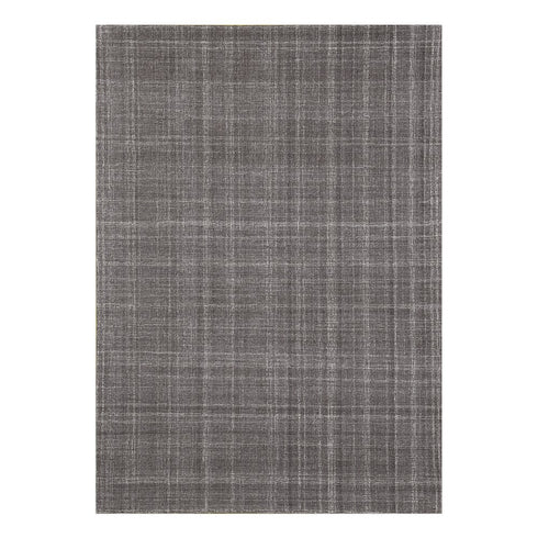 9' X 12' Graphite And Ivory Wool Plaid Hand Tufted Area Rug